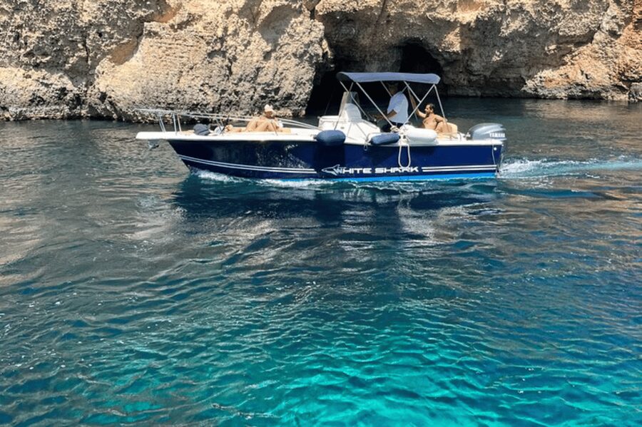 Cirkewwa/Mgarr: Blue and Crystal Lagoon Private Boat Charter - Monte Cristo and Popeye’s Cave from the water