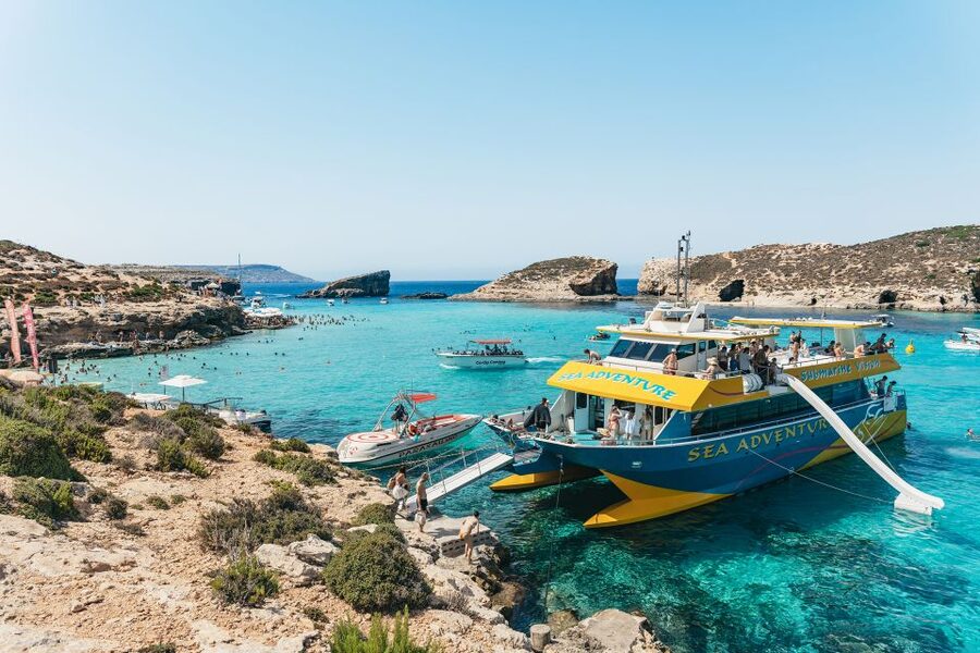 Comino: Blue Lagoon, Crystal Lagoon, and Seacaves Tour - Crystal Lagoon, a calmer first swim when conditions allow