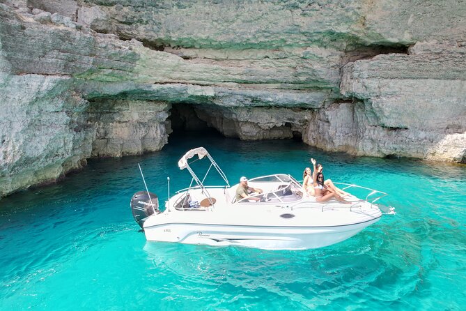 Private Boat Charter Comino, Blue Lagoon, Crystal Lagoon, Gozo - Entering Santa Maria Caves by small boat