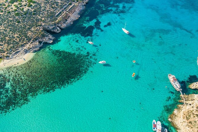 The Blue Lagoon between Comino and Cominotto from the air